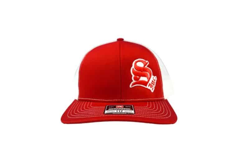red white cap front